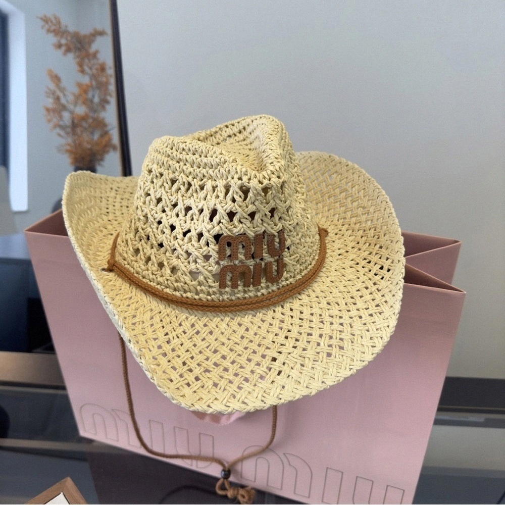 Miu Miu Beige Straw Hat: Y2K Resort Beach - Picture 3 of 9